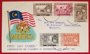First Day Cover - Merdeka - Malaya - Aug 31, 1957 - 5 different stamps. See pics - Picture 1 of 4