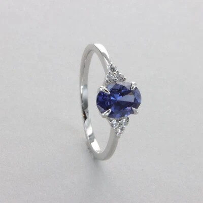 Anel oval azul TANZANITA com 6 CZs - 925 PRATA ESTERLINA zircônia cúbica #6e - Imagem 1 de 4
