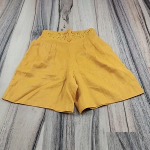 Vintage Shorts Womens Medium Yellow High Waisted Deadstock Embroidered Pleated - Bild 1 von 11