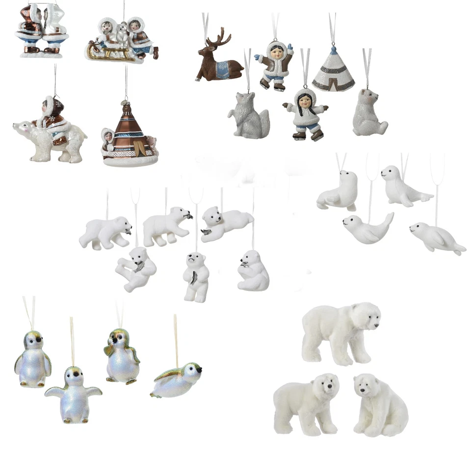Eskimo Christmas Tree Decoration Baubles Polar Bear Penguin Snow Arctic Animals - Image 1 of 1