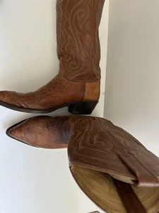 Tony Lama Strauß Cowboystiefel Herren 9 hellbraun Brandy glatt exotisch Western CY970 - Bild 1 von 10