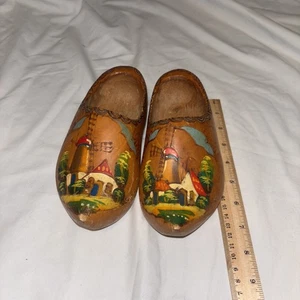 Zuecos de madera vintage pintados a mano Amsterdam/molino de viento paisaje - Imagen 1 de 6