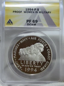 1994 P US Silver Proof Commem. $1 Women in Military ANACS PF69 DC - Picture 1 of 2