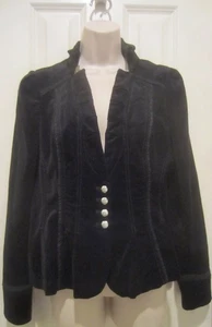 White House Black Market Damen Schwarz Samt Blazer Silber Knöpfe Plissee Gr. 12 - Bild 1 von 5