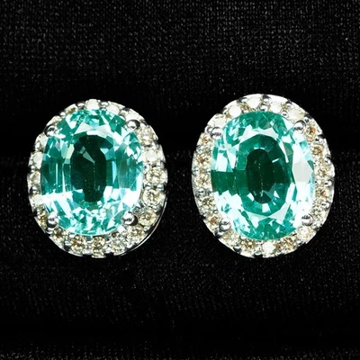 Mint Green Paraiba Tourmaline 8.20Ct 925 Sterling Silver Handmade Halo Earrings - Image 1 of 4