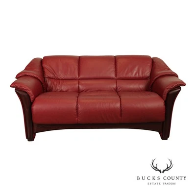 Ekornes Stressless Red Leather Loveseat Sofa - Image 1 of 4