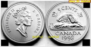 CANADA 1998 CANADIAN BEAVER NICKEL QUEEN ELIZABETH II 5 CENT COIN UNC - Foto 1 di 2
