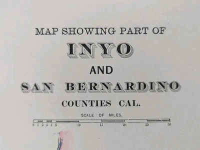 Mapa antiguo original antiguo original vintage de los condados de INYO & SAN BERNARDINO DE CALIFORNIA 1893 Foto 1 de 4