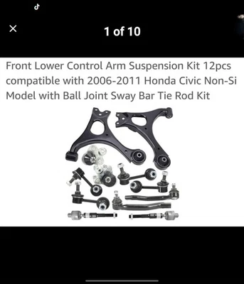 12 件前下控制臂悬挂套件适用于本田 Civic 2006 - 2011 DX LX EX GX — 第 1/4 张图片