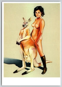 Postcard Nude Dark Haired Woman Posing with Kangaroo Risqué - Mel Ramos - Picture 1 of 2