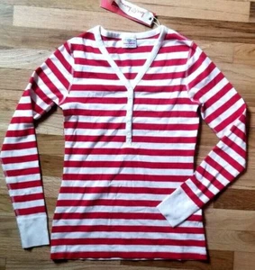 NEU MIT ETIKETT HANNA ANDERSSON ROT WEISS GESTREIFT HENLEY PYJAMA SHIRT OBERTEIL DAMEN S 4 6 SMALL - Bild 1 von 3