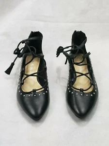 Bella Vita Womens Ozark Black Lace-up Flats Size 6N US Studded Suede Leather - Picture 1 of 12