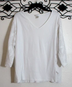 Christopher & Banks Women's Top Size 2X 3/4 Sleeve White V Neck - Picture 1 of 5