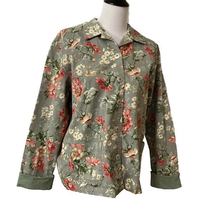 Chaqueta Teddi Para Mujer Talla L Denim Estampado Floral Mangas Puños Botón Delantero Foto 1 de 4