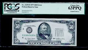Series 1977 $50 Error Federal Reserve Note Choice New 63 PPQ Printed Foldover - Picture 1 of 2
