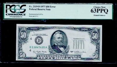 Series 1977 $50 Error Federal Reserve Note Choice New 63 PPQ Printed Foldover - Image 1 of 2