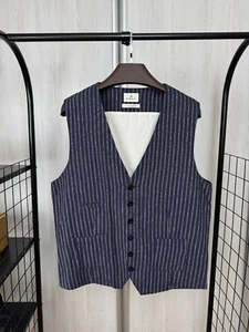 A.B.C.L Garments blue pinstripes linen cotton vest waistcoat - Picture 1 of 11