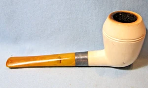 Vintage Genuine Meerschaum Straight Billiard PIPE w/Egg Yolk Bakelite Stem - Picture 1 of 3