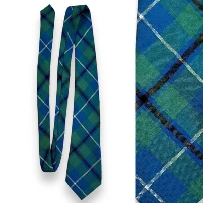 Ingles Buchan Tartan Plaid Wool Tie Made in Scotland Preppy Classic Blue Green - Image 1 of 4