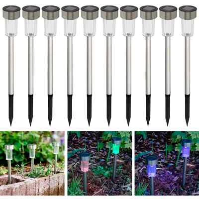 10er Set Solarleuchten mit Erdspieß und Farbwechsel Gartenlampen RGB LED Lichter - Bild 1 von 4