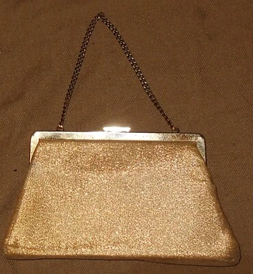 Винтажный золотой хромой застежки сумочки вечер сумка коралл с подкладкой 1950-х - Изображение 1 из 4