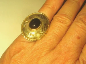 GROSSER VINTAGE 925 STERLING SILBER UND ONYX CONCHO RING - Bild 1 von 3