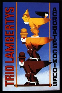 CLOWNS TRIO LAMBERTYS ACROBATES COMIQUES CHILDREN FRENCH VINTAGE POSTER REPRO - Picture 1 of 3