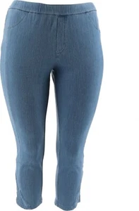 Halston Petite Knit Denim Slim-Leg Crop Pants Pintucks Lt Indigo P2 NWOT (810) - Picture 1 of 1