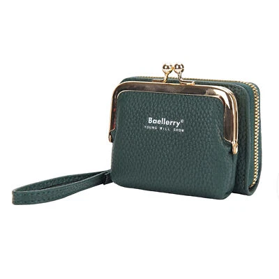 Cartera para mujer Cartera compacta de cuero plegable con cremallera y cierre de beso Foto 1 de 4