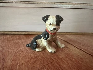 Cast Iron Miniature Black and White Dog Red Collar - Picture 1 of 6