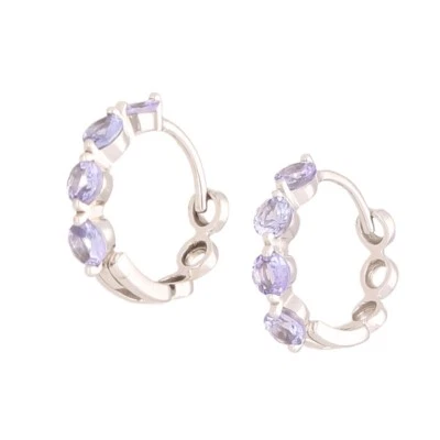 Pendientes de aro de tanzanita de oro blanco de 14 quilates (3x13 mm) Foto 1 de 3