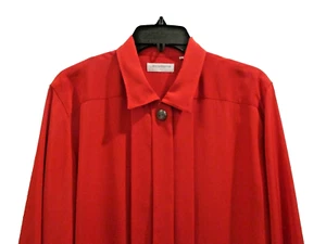 Liz Claiborne Red Pleat Front Blouse sz 12 Crest Buttons Office - Picture 1 of 11
