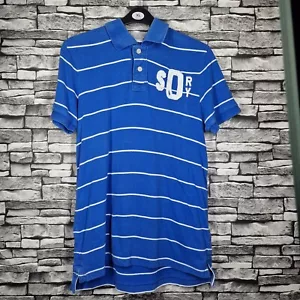 Vintage Superdry Blue With White Stripes Short Sleeve Cotton Polo Top - Size L - Picture 1 of 9