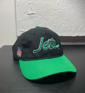 Vintage NFL New York Jets Sports Specialties Script Black Wool SnapBack Hat - Picture 1 of 4