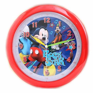 DISNEY Mickey Mouse & Goofy Rock Star Kids Decorative 10" Round Wall Clock - Red - Picture 1 of 7
