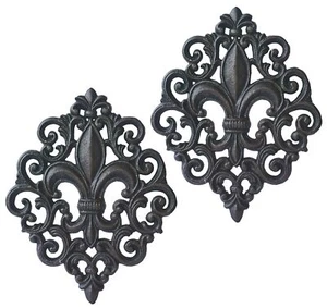 Lulu Decor, Cast Iron Fleur De Lis Decoration Plaque (2 Pieces) Antique Black - Picture 1 of 5