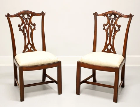 HENREDON Carved Mahogany Chippendale Dining Side Chairs - Pair A Cover