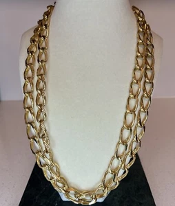 (2) Collares de eslabones gruesos vintage tono dorado 24” uso simple o doble declaración - Imagen 1 de 8