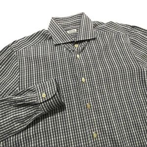 Kiton LS Button Up Shirt Mens Size 17.5/44 Gray & Blue Plaid Modern Italy EUC - Picture 1 of 9