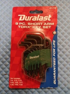 Duralast 9 pc Short Arm T-8,T-10,T-15,T-20,T-25,T-27,T-30,T-40,T-50 Key Set SAE - Picture 1 of 5