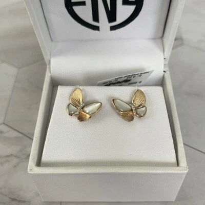 $1,890 Nuevos Aretes EFFY Oro Amarillo 14K Madreperla, Diamante Mariposa Foto 1 de 4