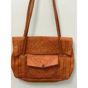 Bolso de Hombro Cartera Boho Hippie Marrón Marroquí Cuero Tooled De Colección - Imagen 1 de 6