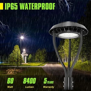 60W Led Post Top Light Outdoor Street Garden Pathway Park Yard Parking lot Light - Picture 1 of 9
