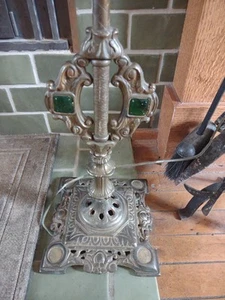 Antique Cast Iron Etched Brass Floor Lamp Sockets 66" Jewels Crystals W&E Co. - Picture 1 of 19