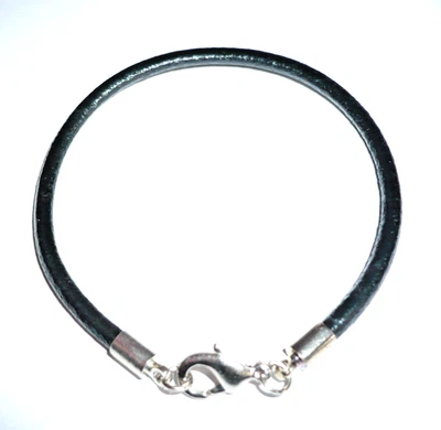 echt Leder Bead Armband 18 cm schwarz silber 3 mm Schmuck Adventskalender NEU - Bild 1 von 2