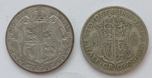 1925 & 1930 KEY DATES GEORGE V SILVER HALF CROWNS ( 50% Silver ). 137 - Picture 1 of 6