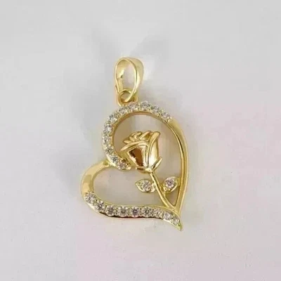 14K Yellow Gold Plated Rose Heart Pendant Necklace 2Ct Round Simulated Diamond - Image 1 of 4