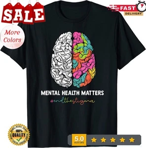 End The Stigma Mental Health Matters Mental Awareness Unisex T-Shirt - Picture 1 of 20