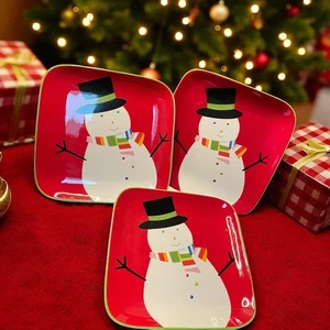 Target Home Sleddin Hill Schneemann Teller Tablett Urlaub 2007 Weihnachten 10,75" Set x3 - Bild 1 von 16