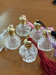 Five Cute mini perfume bottles with Tassels In   various Clear Glass Styles - Picture 1 of 4